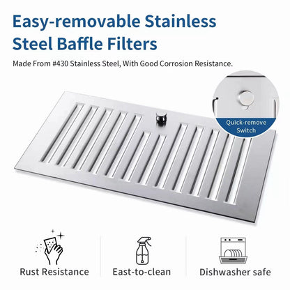 Range Hood 30 inch Insert Vent Hood 600 CFM Built-in Stainless Steel Range Hood Powerful Exhaust Vent Fan