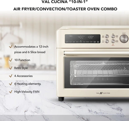 VAL CUCINA 10-IN-1 AIR FRYER TOASTER OVEN -  BRUSHED STAINLESS STEEL