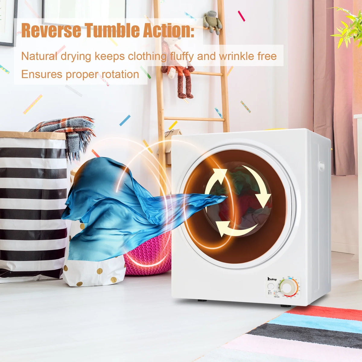 GYM25-78 Compact Portable Household clothes Dryer 1.6cuft with Stainless Steel Drum Black and White 120V MECHANICAL Control ETL Certification