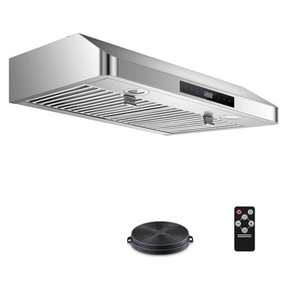 Sunmaki 36 inch Range Hood Under Cabinet 750CFM CFM with 4-Speed Gesture Sensing & Touch Control, Stainless Steel Kitchen Stove Vent Hoods with 2 LED Lights, Time Setting