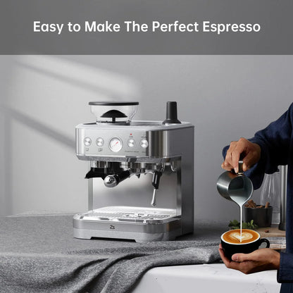 AOILE Espresso Machine with Grinder and Milk Frother �?15 Bar Pump for Cappuccino and Latte, 85oz Removable Water Tank, Stainless Steel, Steam Wand, Auto-Purge Function