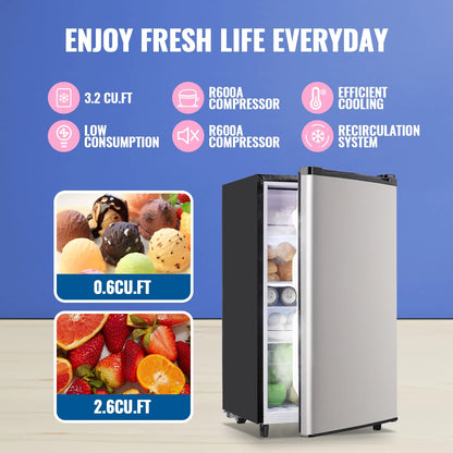 WANAI 3.2 Cu.ft Mini Refrigerator with 5 Temp Control Small Fridge Compact Size for Any Room Silver