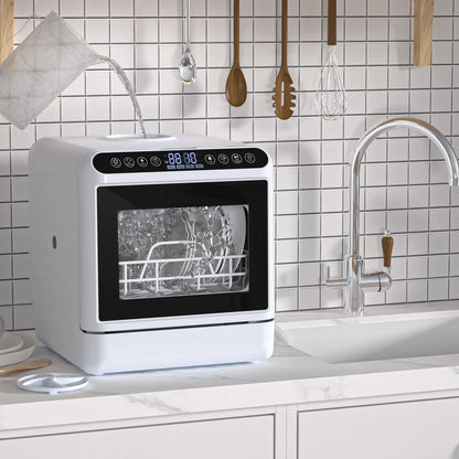 Happydeer Portable Countertop Dishwasher with 5L Water Tank, Automatic Smart Countertop Dishwasher, Mini Dishwasher with 5 Place Settings, 2-Tier Rack, 3-Spray Arm, Air-Dry Function