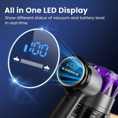 Cordless Vacuum Cleaner, 350W 35Kpa Powerful Stick Vacuum, with LED Display Free-Standing Vacuum Cleaners for Home Pet Hair Carpet Hard Floor S3 (Purple)
