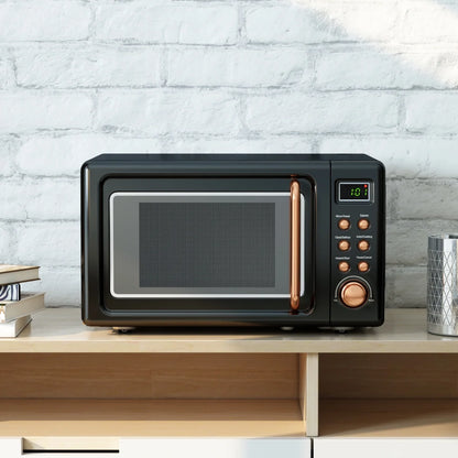 Costway 0.7Cu.ft Retro Countertop Microwave Oven 700W LED Display Glass Turntable Rose Gold