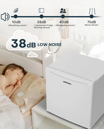 Upstreman 1.7 Cu.ft Mini Fridge with Freezer, Dorm Essentials, Adjustable Thermostat, Energy Saving, Low Noise, Single Door Compact Refrigerator for Dorm, Office, Bedroom, Blue-FR17