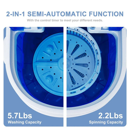 Veado Portable Mini Laundry Washer | 9lbs Capacity Compact Washing Machine | Ideal for Dorm Rooms, Apartments & RVs | Space-Saving Semi-Automatic Laundry Solution