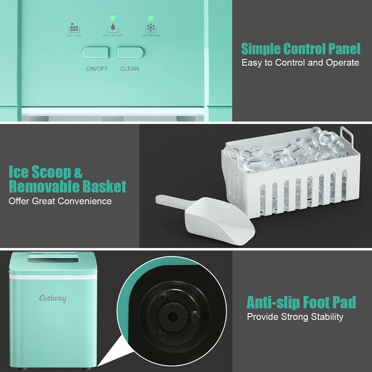 Costway Portable Ice Maker Machine Countertop 26Lbs/24H Self-cleaning w/ Scoop Green