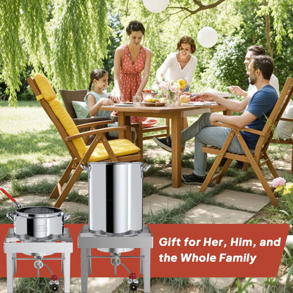 30QT Stainless Steel Turkey Fryer Kit, Stainless Steel Stand with 55,000BTU Propane Burner Stove, Waterproof Cover & Skimmer, Turkey Deep Fryer Pot, Outdoor Fish Fryer, Crawfish Boiler
