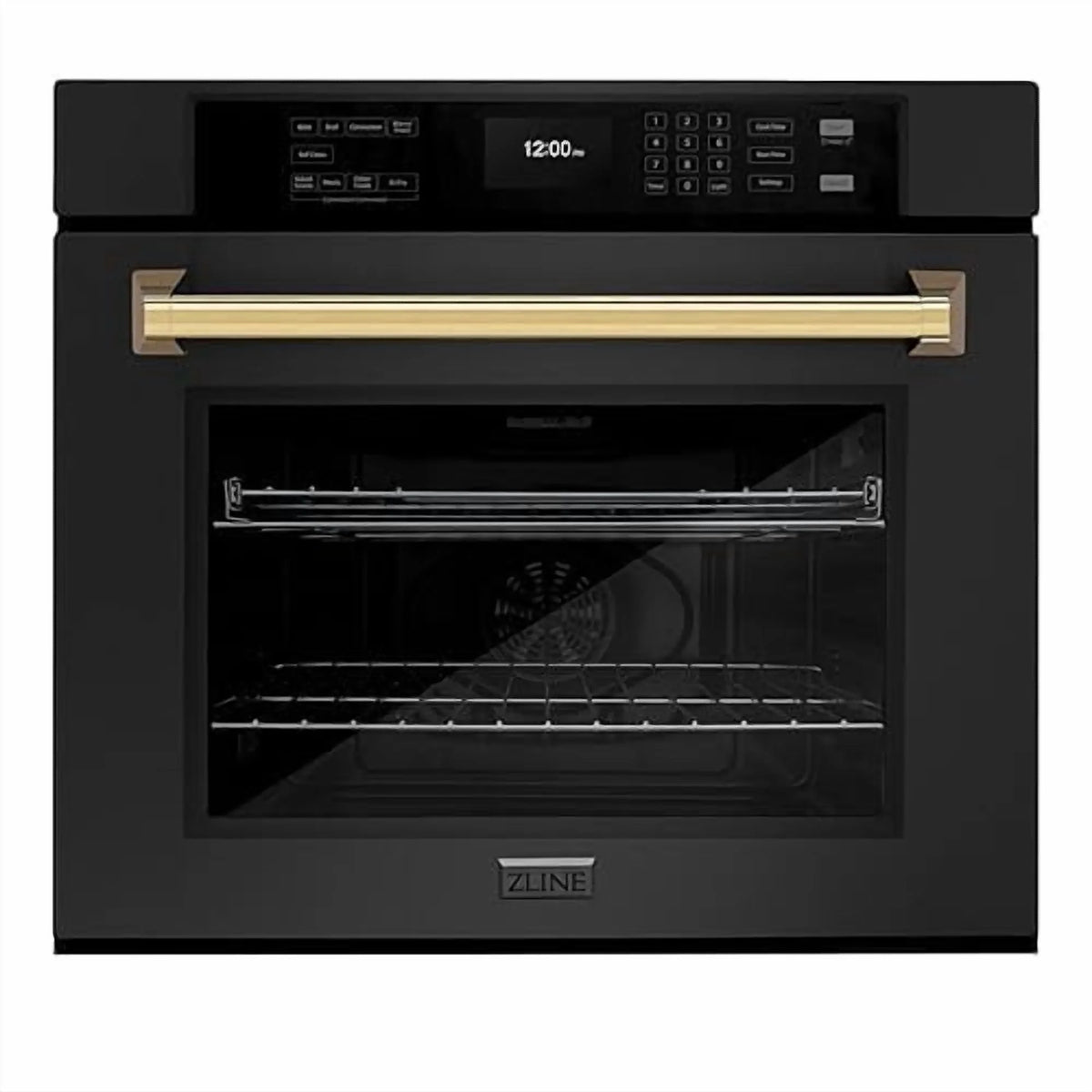 ZLINE 30 in. Autograph Edition Professional Convection Single Wall Oven with Air Fry and Self Clean in Black Stainless Steel with Polished Gold Handle (WASBZ-30-G)