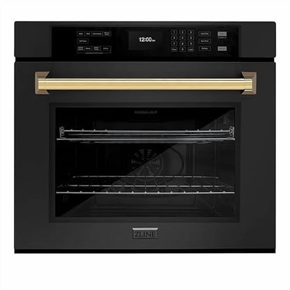 ZLINE 30 in. Autograph Edition Professional Convection Single Wall Oven with Air Fry and Self Clean in Black Stainless Steel with Polished Gold Handle (WASBZ-30-G)