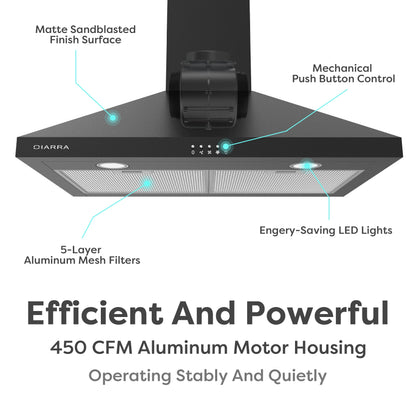 CIARRA Black Range Hood 30 inch Wall Mount Vent Hood Ductless Ducted Convertible CAB206P75