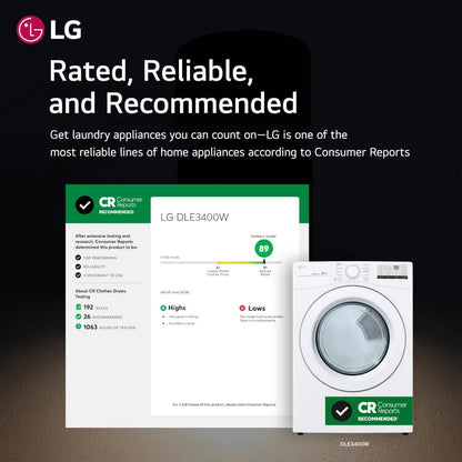 LG DLE3400W 7.4 Cu. Ft. White Front Load Electric Dryer