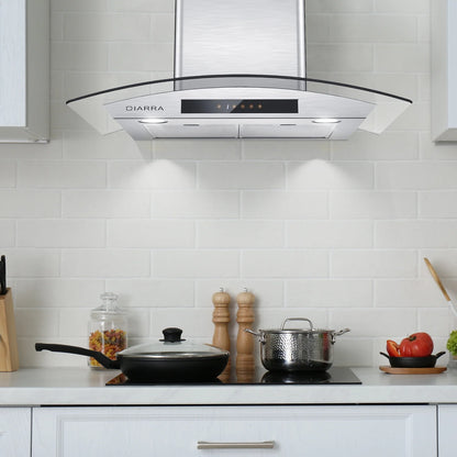CIARRA Wall Mount Range Hood 30 inch with Tempered Glass 450 CFM Kitchen Vent Hood Ductless Ducted Convertible CAS50275