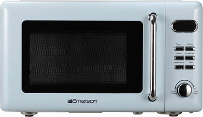 Countertop Microwave Oven with Push Button Control, LED Display, 700W 5 Power Levels, 8 Auto Menus, Glass Turntable and Child Safety Lock, 0.7-inch��Thunderbird Blue