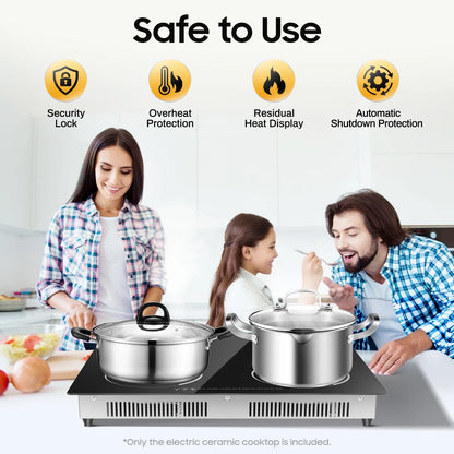 Peakora Electric Cooktop, Built-in Cooktop 3000W, Electric Stove Top with 4 Electric Burners, 9 Heating Level, Kid Safety Lock, Sensor Touch Control, 110V