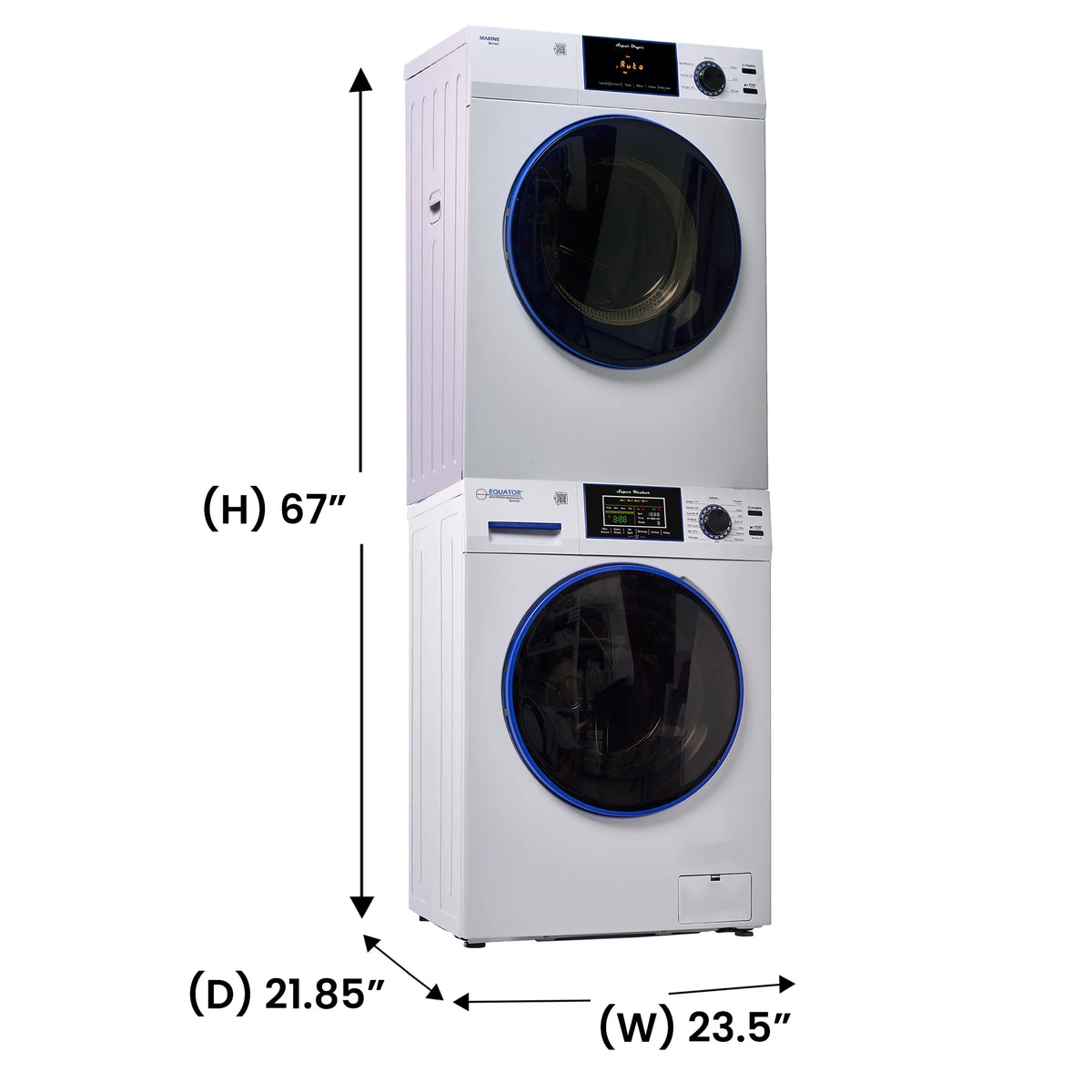 MARINE ANTI CORROSION Stackable Compact Washer 1.6cf+Sensor Dryer 3.1cf 110V