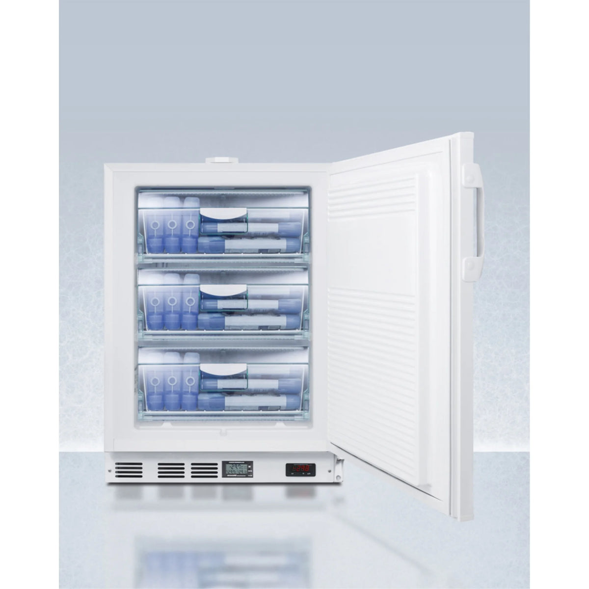 Built-in undercounter ADA compliant laboratory freezer capable of -30 C (-22 F) operation