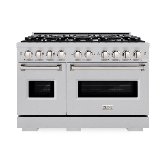ZLINE 48 in. 6.7 cu. ft. Classic Double Oven Gas Range with 8 Burner Cooktop in DuraSnow Stainless Steel (CGRS-48)