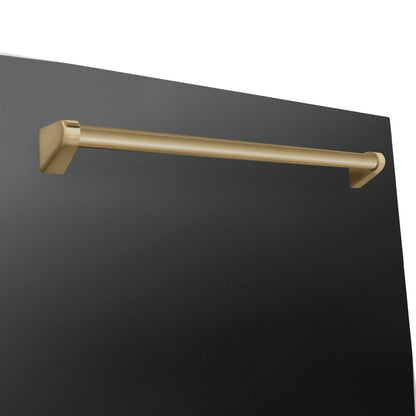 ZLINE Autograph Edition 24" 3rd Rack Top Touch Control Tall Tub Dishwasher in Black Stainless Steel with Gold Handle, 45dBa (DWMTZ-BS-24-G)