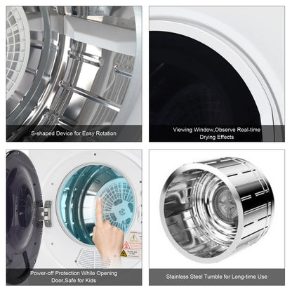 GYM25-78 Compact Portable Household clothes Dryer 1.6cuft with Stainless Steel Drum Black and White 120V MECHANICAL Control ETL Certification