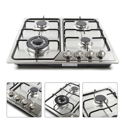 23" Kitchen Gas Cooktop Stove Top 4 Burners Built-In LPG/NG Natural Gas Cooktops Gas Range Stove 4 Burner Stainless Steel Cook Top Battery Ignition Gas Cooktop Stove Top Stainless Steel