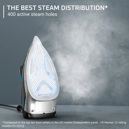 Rowenta Focus Excel Steam Iron for Clothes, Stainless Steel Soleplate, 1750 Watts, Black & Blue, DW5280