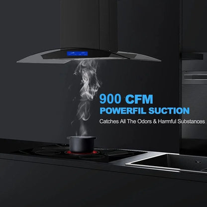 Joeaonz 30-Inch Island Range Hood 900CFM Stainless Steel with Glass Touch Control and Permanent Reusable Filters