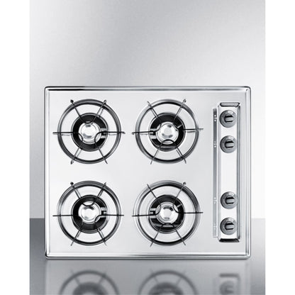 24" wide open burner gas cooktop in brushed chrome with battery start ignition