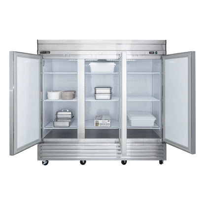 Maxx Cold V-Series 3 Door Reach-In Freezer, Bottom Mount, 81"W, 65 cu. ft. Storage Capacity, in Stainless Steel (MVF-72FDHC)