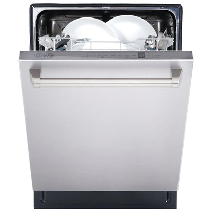 Cosmo 5 Piece Kitchen Appliance Packages with 30" Freestanding Electric Range 30" Island Range Hood 24" Built-in Fully Integrated Dishwasher French Door Refrigerator & 48 Bottle Wine Refrigerator