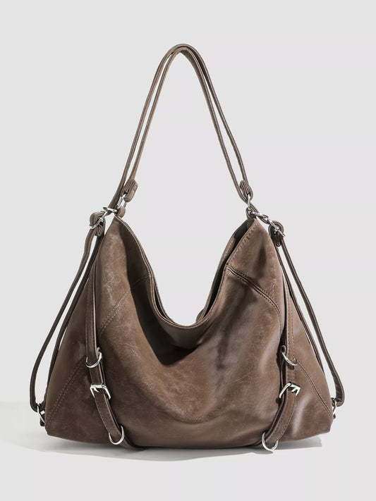 Vintage PU leather convertible shoulder bag