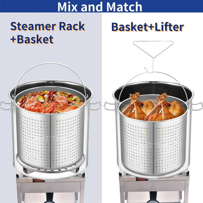 64QT Stainless Steel Seafood Boiling Kit, 200,000BTU Propane Burner And Crawfish Boil Pot w/Basket and Steamer Rack, For Outdoors Cooking and Steaming, Large Turkey Fryer Pot, Lobster Shrimp Pot