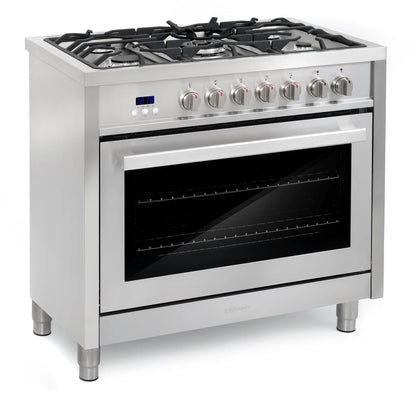 Cosmo 4 Piece Kitchen Appliance Packages with 36" Freestanding 220/240V Dual Fuel Range 36" Island Range Hood 24" Built-in Integrated Dishwasher & French Door Refrigerator Kitchen Appliance Bundles