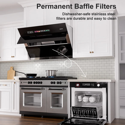 BRANO 30 inch Range Hood Stainless Steel Kitchen Hood, 900CFM, Voice/Gesture Sensing, Touch Control, Side-Draft Design