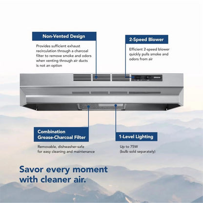 Broan 24 Inch Stainless Steel ADA Capable Non Ducted Under Cabinet Range Hood