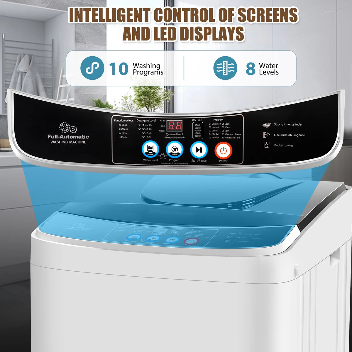 Veeboto Portable Washing Machine 15.6lbs Full-Automatic Washer, Compact Wash & Dry Combo with Drain Pump for Home, Dorms, Apart, White