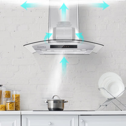 CIARRA Wall Mount Range Hood 30 inch with Tempered Glass 450 CFM Kitchen Vent Hood Ductless Ducted Convertible CAS50275