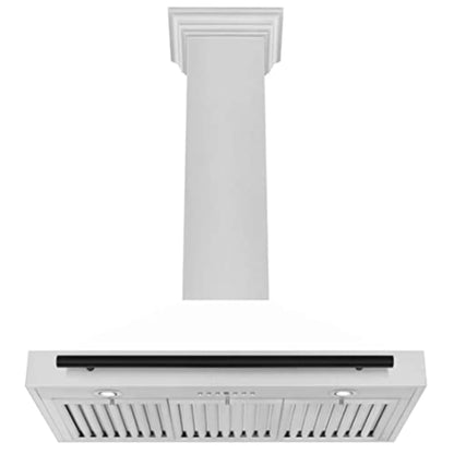 ZLINE 36" Autograph Edition DuraSnow Stainless Steel Range Hood with White Matte Shell and Gold Handle