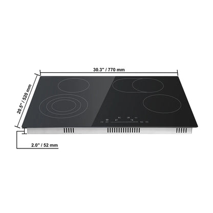 KFFKFF Ceramic Cooktop, 30" 4 Burners Induction Stovetop, 240V 7200W with Touch Control, Timer & Child Lock, 9 Temperature Levels for Diverse Culinary Tasks