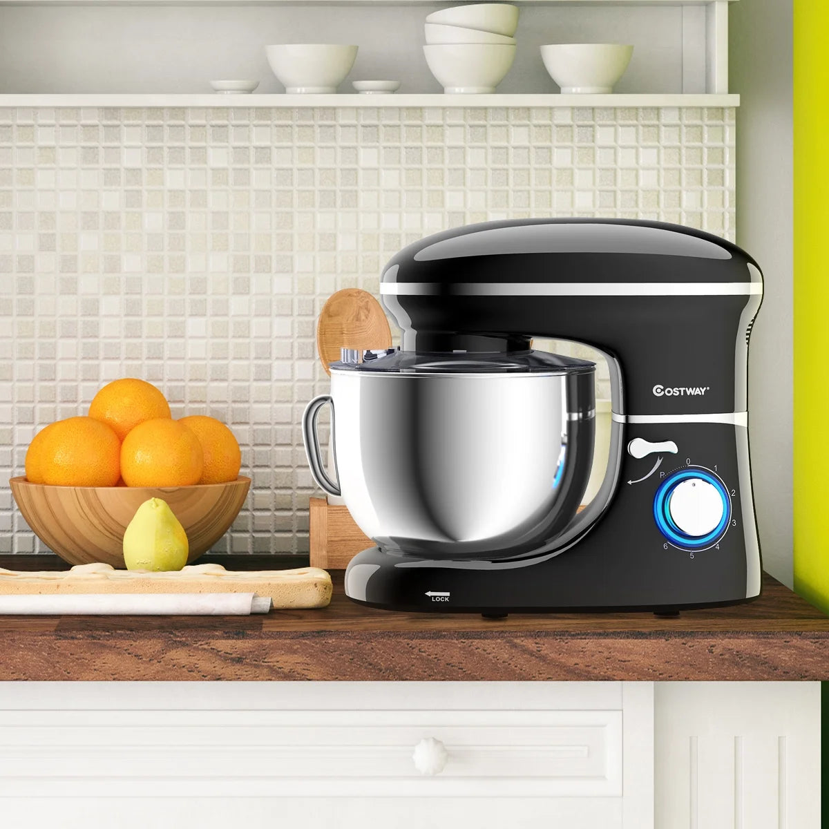 Costway 6.3 QT Tilt-Head Food Stand Mixer 6 Speed 660W wIth Dough Hook, Whisk & Beater Black