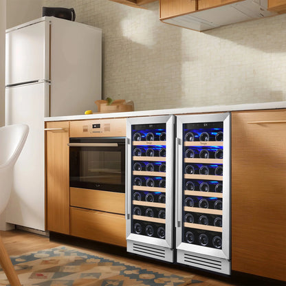 Yeego 30" Wine and Beverage Refrigerator,Two 15" Wine and Beverage Cooler Under Counter or Freestanding, Hold 33 Bottles and 80 Cans(Two Pack)