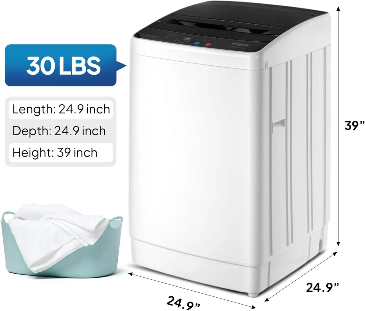 VINGLI 25LBS Full-Automatic Electric Laundry Machine�� Portable Washing Machine with Stainless Steel Drum, 110V Compact Washer, Washer and Dryer Combo for Apartment, Dorms, RV, Grey