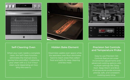 Kenmore 22-76853 5.6 cu. ft. Front-Control 5 Burner True Convection Gas Range with Oven, Large Window, Three Oven Racks, Dishwasher Safe Cast Iron Grates