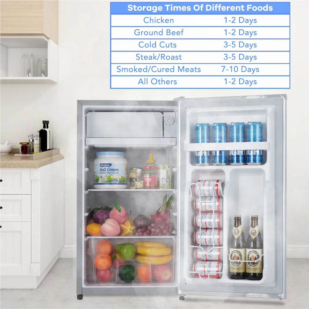 EastVita 3.2 Cu.Ft Mini Fridge with Freezer, Compact Refrigerator with 7 Level Adjustable Thermostat, Crisper Drawer & Glass Shelves, Small Fridge for Home