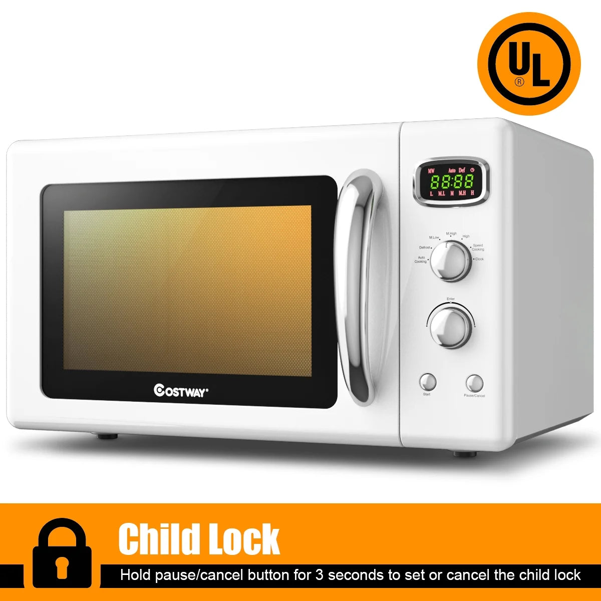 Costway 0.9Cu.ft. Retro Countertop Compact Microwave Oven 900W 8 Cooking Settings White