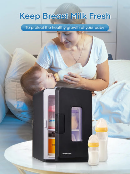 15L Mini Fridge, 21 Can Bedroom Refrigerator, Portable Cooler &Warmer, Beverage & Skincare, 110V/12V, Black