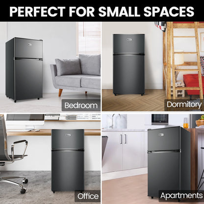 WANAI 2 Door Mini Fridge 3.5Cu.ft with Freezer,Apartment Size Refrigerator,Dark Grey,New