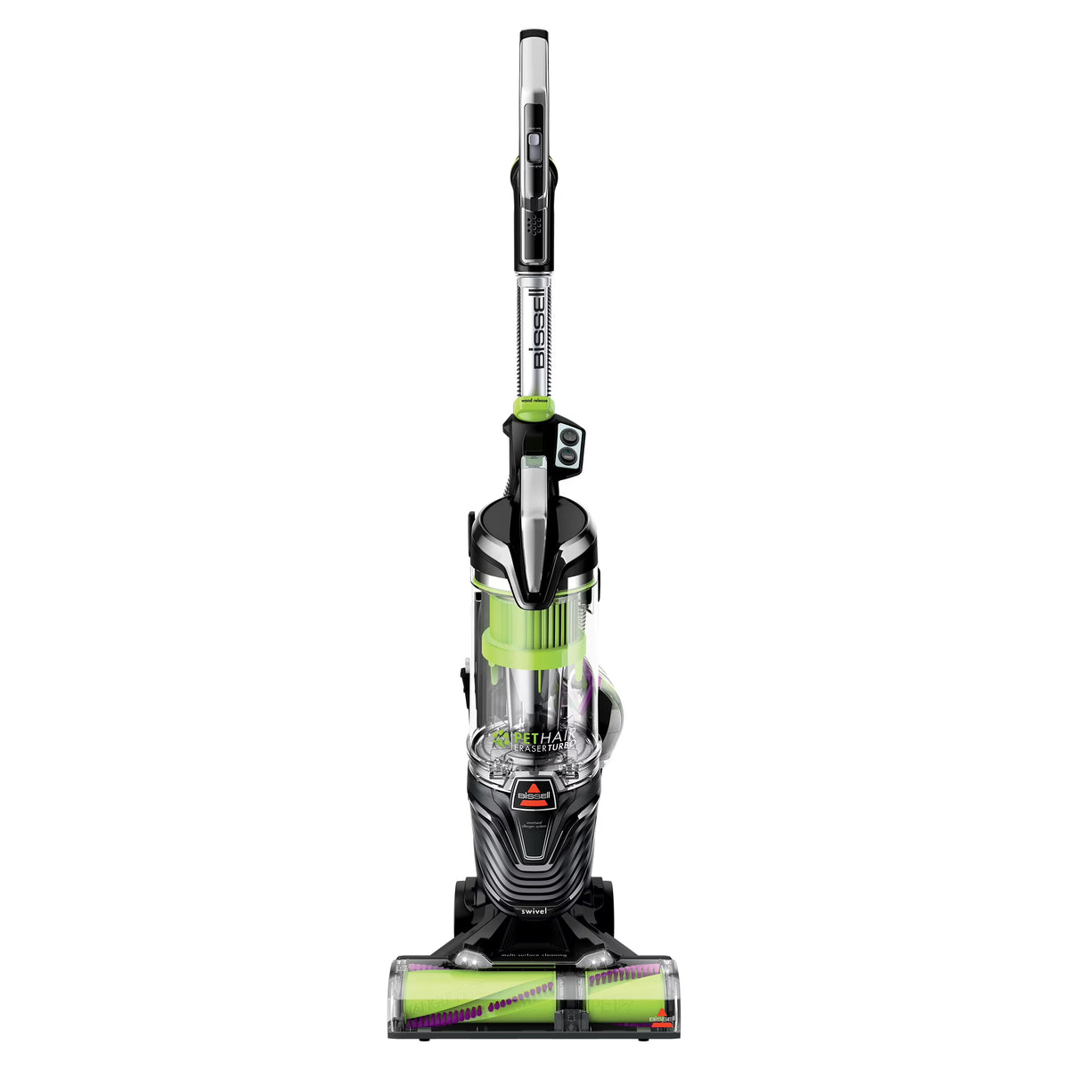 BISSELL Upright Vacuum, Pet Hair Eraser Turbo Pet Friendly, Bagless, Hard Floor and Carpet, with Tangle Free Brush Roll, Extension Wand, 2475, Grey