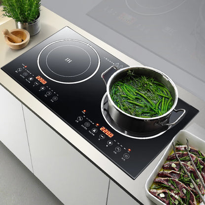 DERCLIVE Electric Ceramic Stove Induction Cooktop, Electric Stove 2 Burner Electric Burner Countertop Infrared Induction Cooker Home Cooktop Cooking Furnace,2200W  2200W